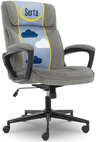 Serta Executive Office Chair Lumbar Support, Padded Arms Microfiber Chair by Serta