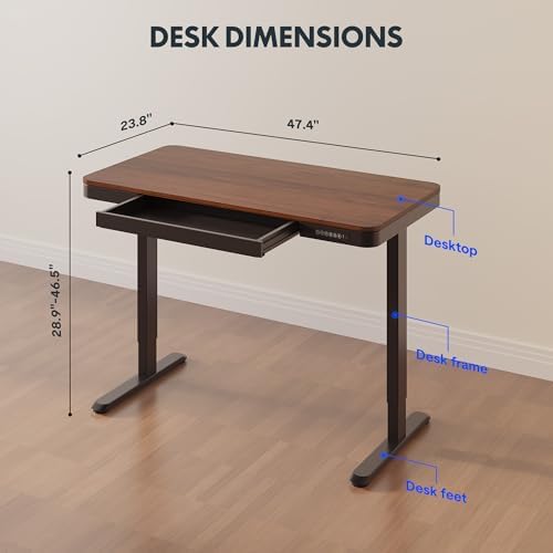FLEXISPOT Comhar 48" Electric Standing Desk with Storage, Built-in Drawer & USB Charging Ports, Height Adjustable Sit Stand Computer Desk, Quick Assembly, Child Lock, Walnut - Image 3