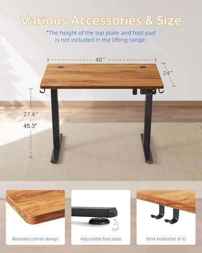 YIHAYO Electric Standing Desk, 40 x 24 Inches Stand Up Desk with Splice Board, Adjustable Height Desk, Computer Desk for Home Office, Black Frame/Rustic Brown Top - Image 3