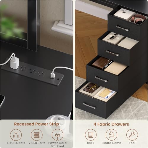 SEDETA L Shaped Gaming Desk, 51.2" Reversible Small Corner Desk with 4 Drawer, Power Outlet & LED Lights, Home Office Desk with Storage Shelves for Small Space, Black - Image 5