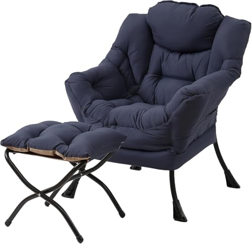 Tiita Lazy Chair with Ottoman, Comfy Reading Accent Chair, Navy by TiitaHome