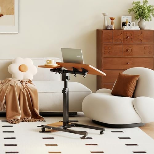 Furist Mobile Adjustable Height Laptop Stand PC Computer Portable Notebook Swivel Laptop Desk Rolling Table Desk Cart Tiltable with Wheels Casters& Mouse Pad Table，Natural - Image 2