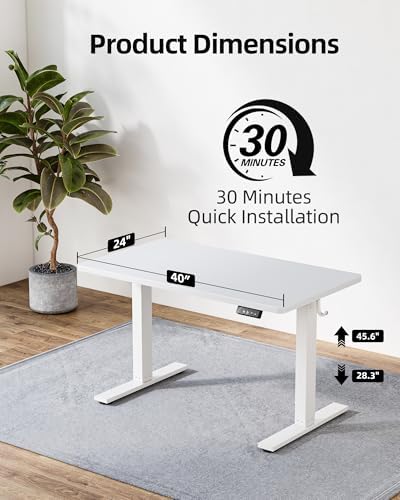 TIQLAB Height Adjustable Electric Standing Desk, 40 x 24 inch, Sit Stand Up Desk, Splice Board, Computer Home Office Desk, White Top - Image 3