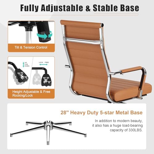 Okeysen Office Desk Chair, Ergonomic Leather Modern Conference Room Chairs, Executive Ribbed Height Adjustable Swivel Rolling Chair for Home Office Set of 6. (Brown) - Image 6