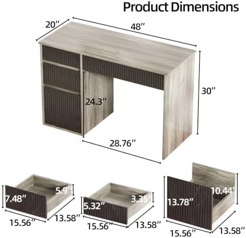 4 EVER WINNER Computer Desk with Drawers, 48 Inch Fluted Desk with Storage - Image 2