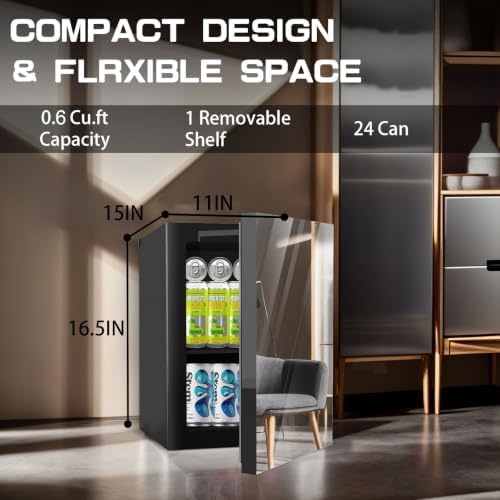 Erivess 0.6 CuFt Skincare Fridge, 24Cans Freestanding Beverage Refrigerator - Image 4