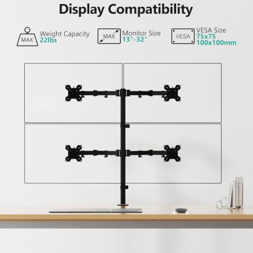 WALI Quad Monitor Desk Mount for 13-32 inch Computer Screens, 22lbs per Arm - Image 2