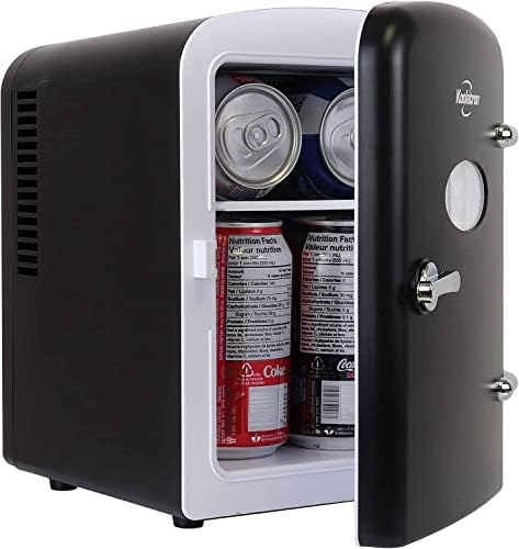 Koolatron Mini Fridge- Black Refrigerator 6 Can Portable Cooler for Bedroom Office Dorm Car Compact Fridge for Drinks Makeup Skincare Dual Power 12V 110V by Koolatron
