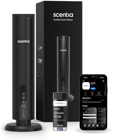 Wireless Waterless Cold-Air Scent Diffuser, App Control, 1500 Sq. Ft Black by Scentia