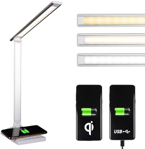 OttLite Entice LED Desk Lamp with Wireless Charging, White and Silver by Ottlite