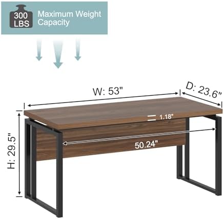 EXCEFUR Home Office Desk, Modern Computer Desk for Workstation, Wood Metal Executive PC Laptop Study Writing Table for Living Room, 53 Inch, Rustic Walnut - Image 2