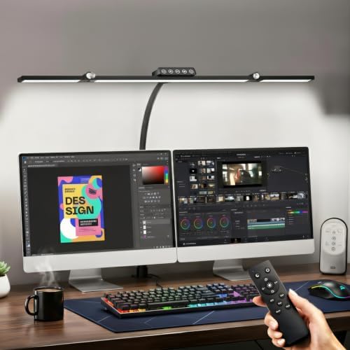 24W LED Clamp Desk Lamp, 3 Light Bars Architect Desk Light with Motion Sensor & Remote, Eye Caring Stepless Dimming Table Lamp for Home Office Study, Black by Unknown