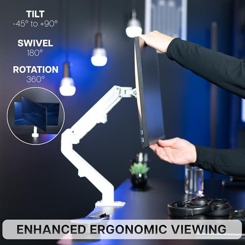 VIVO Heavy Duty Single Monitor Tension Arm for up to 27 inch Screens, Holds 14.3 lbs, Premium Desk Mount Stand, White, STAND-V101OW - Image 5