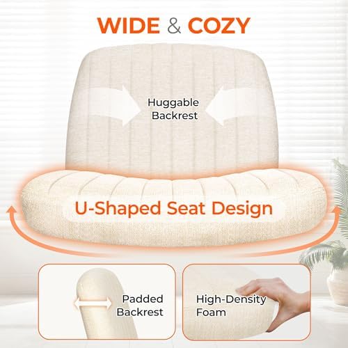 Orange Factory Criss Cross Chair, Wide Fabric Vanity Desk Seat, Beige Wheel - Image 4