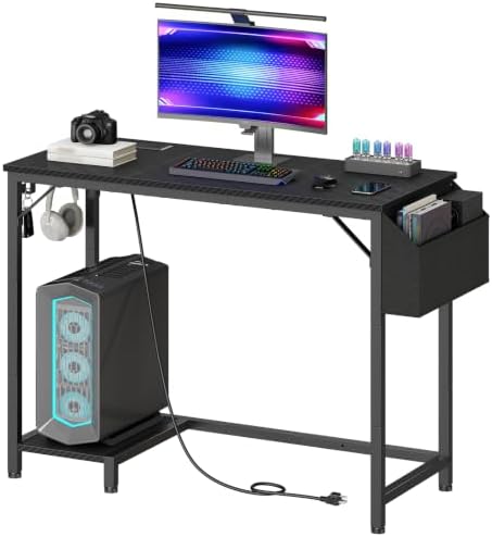 HOOBRO Small Gaming Desk, Computer Desk with Charging Station, Black by HOOBRO