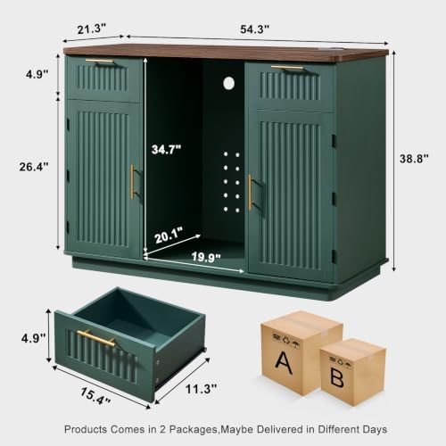 Okvnbjk Mini Fridge Cabinet with Storage & Power Outlet, Green - Image 2