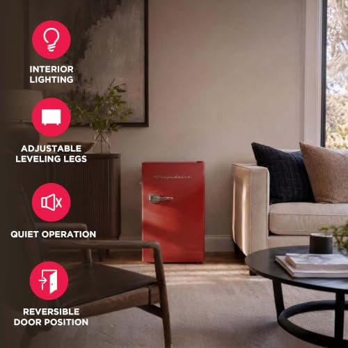 Frigidaire Retro Compact Fridge with Chiller, 3.2 cu ft Countertop Fridge with Built-in Bottle Opener, Compact Refrigerator for Office, Bedroom, Dorm Room or Cabin (Red) - Image 3
