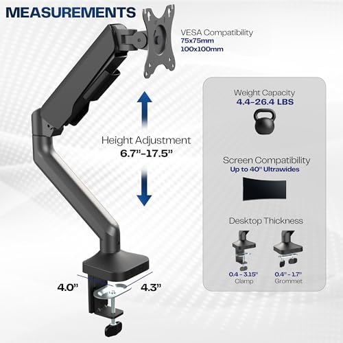 VIVO Heavy Duty Ultrawide Monitor Tension Arm for up to 40 inch Screens, Holds 26.4 lbs, Premium Desk Mount Stand, Black, STAND-V100O - Image 5