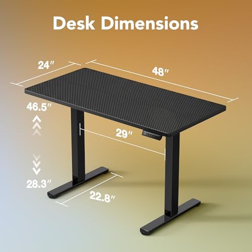 HUANUO 48x24 Inch Electric Standing Desk, Adjustable, Carbon Fiber Black - Image 3