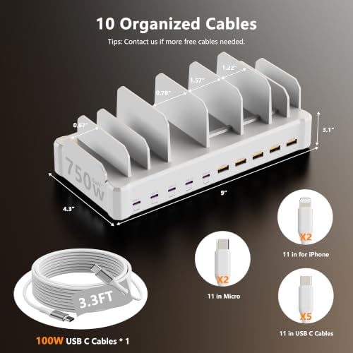 750W Charging Station for Multiple Devices, Zobirez 10-Port Fast Charger - Image 5