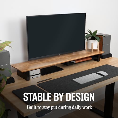 COREMINDED Solid Wood Dual Monitor Stand Riser, 42 Inch Oak Desk Shelf - Image 2