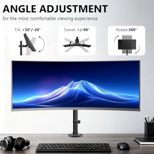 WALI Heavy Duty Single Monitor Arm Desk Mount for 13-49 Inch Screens, Ultrawide Monitor Stand with Full Motion Tilt, Swivel, Rotation, Holds up to 44 lbs, C-Clamp Mount for VESA 75/100mm,(M001S) - Image 2