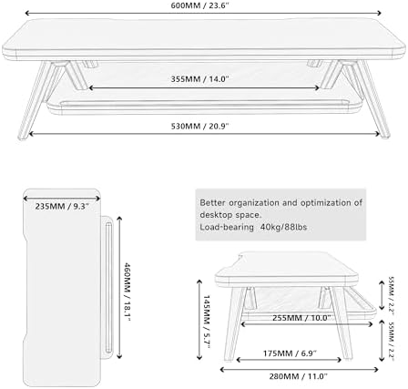 Fenge Monitor Stand Riser, Wooden Desk Shelf with 2-Tier Storage - Image 5