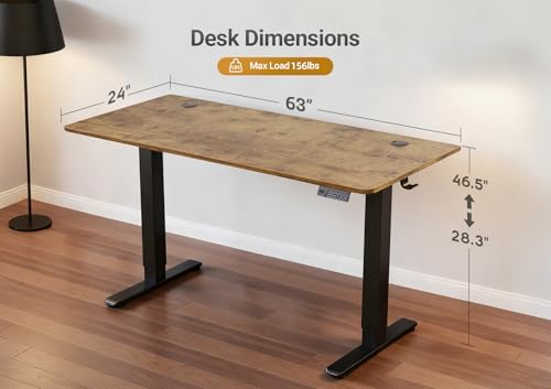 YDN 63 x 24 Inch Rustic Brown Electric Standing Desk - Image 3