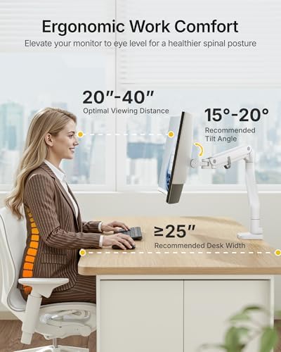 monTEK Heavy Duty Monitor Arm, 17-57" Ultrawide, Gas Spring, with USB，White - Image 3