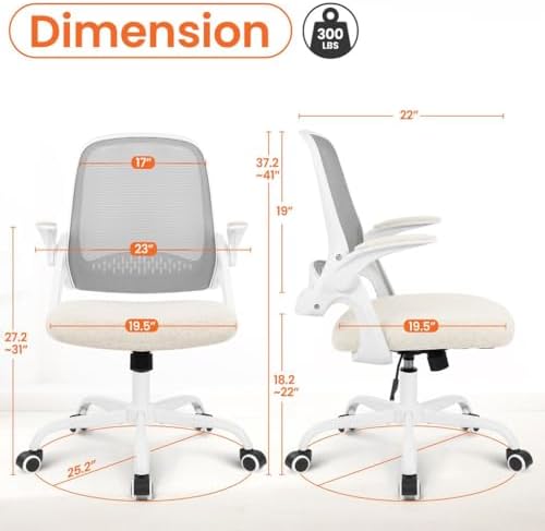 NEO CHAIR Office Computer Chair Ergonomic Mesh Back Flip-Up Arms, Ivory - Image 2