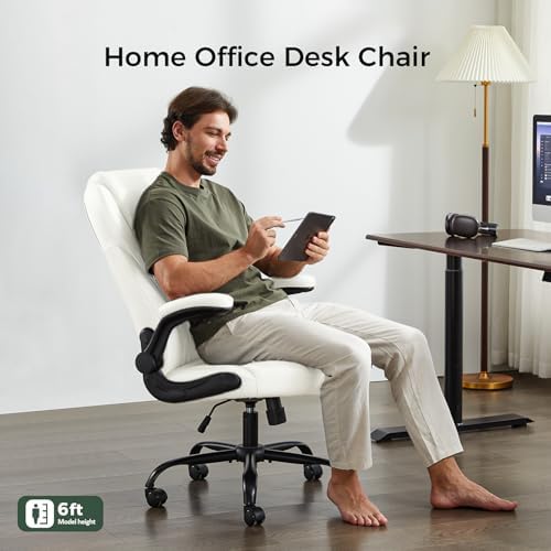 amseatec Big and Tall Office Chair, Flip-Up, Executive Desk Chair, White - Image 4