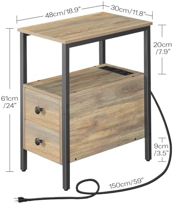 HOOBRO End Table with Charging Station, Narrow Side Table with 2 Drawer & USB Ports & Power Outlets, Nightstand for Small Spaces, for Living Room, Bedroom, Sapphire Brown UC541BZ01 - Image 3