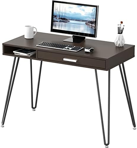 SHW Home Office Computer Hairpin Leg Desk with Drawer, Espresso by SHW