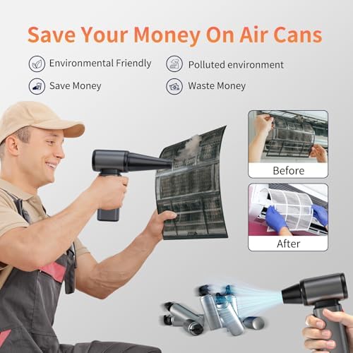 Compressed Air Duster, Stepless Speed Electric Air Duster, Metal Shell Air Blower with Brushless Motor, 120000 RPM Keyboard Cleaner Replaces Canned Air for Outdoors, Car, Home Cleaning - Image 5