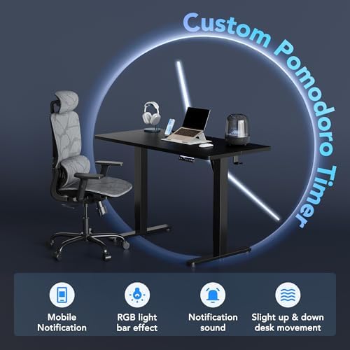 HUANUO 48" AI Smart Standing Desk with App-Synced Sedentary Reminders, Electric Height Adjustable Desk with Body-Data Ergonomic Presets, Voice Control Alexa/Google/Siri, 3 Memory Settings Table, Black - Image 4