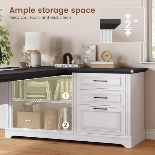 SEDETA Farmhouse 61" Executive L Shaped Desk with Drawers for Home Office - Image 4