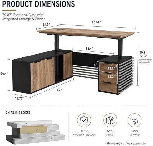 71" Executive Standing Desk with Locking Drawers and Charging Station - Image 2