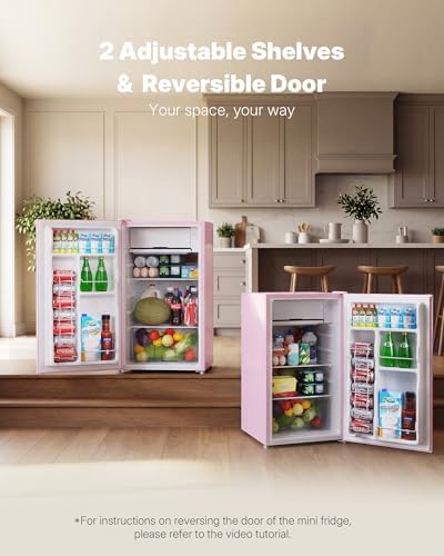 Upstreman 3.2 Cu.Ft Mini Fridge with Freezer, Pink-BR321 - Image 5