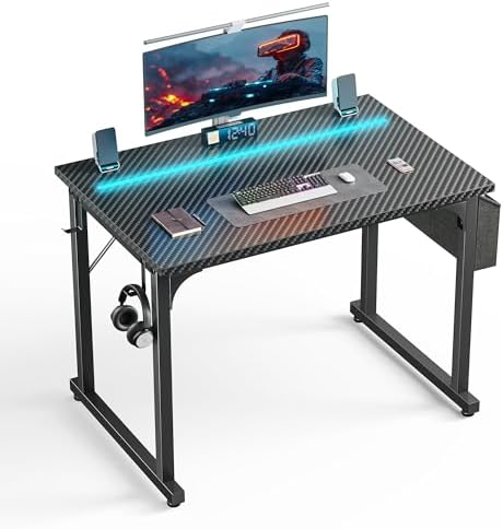 DurayLoly 32" Gaming Desk with Waterproof LED Lights for Bedroom,Black by Durayloly