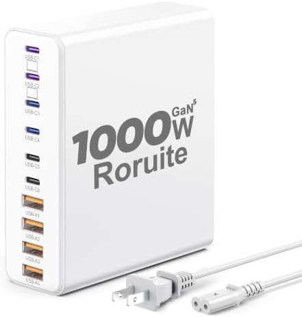 1000W USB C Charging Station, 120W PD GaN5 Super Fast USB C Charger Block by Roruite