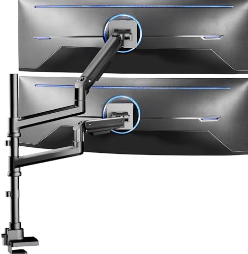 VIVO Pneumatic Arm Dual Ultrawide Monitor Extra Tall Desk Mount for Up to 49 inch Screens, Heavy Duty Clamp, Holds 2 Ultra Wides Up to 44 lbs, Black, STAND-V120K by VIVO