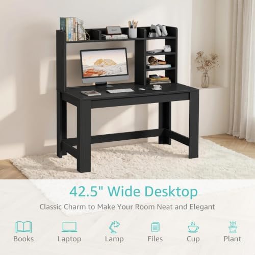 WINAZ 43" Black Gaming Desk with Hutch and Built-in Power Outlet - Image 7