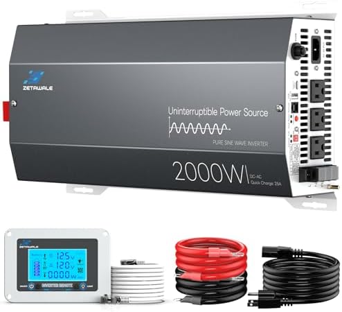 2000W Sump Pump Battery Backup System, Pure Sine Wave Power Inverter with Charger, Backup System for Power Outage, LCD Screen Remote Controller, Automatic Switching for Grid and Battery by ZETAWALE