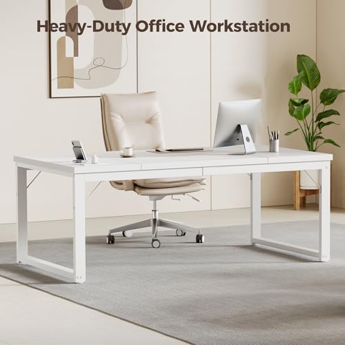 Mericonia 63 Inch Computer Desk with Power Outlets, 1.2" Thick Office Table - Image 6