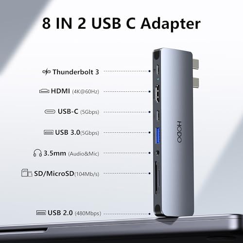 USB C Hub HDMI USB Adapter for MacBook Pro Air M3 M2 M1 2025-2018 13 14 16", MacBook Adapter Multiport 8 in 2 Mac USB C Hub with HDMI, Thunderbolt 3, 10G USB C&A Data Ports, SD TF Card Reader, Audio - Image 2