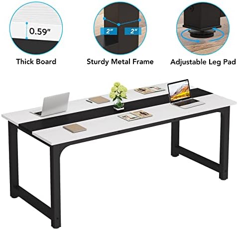 LITTLE TREE 70.8 Inch X-Large Executive Computer Office Desk, White+Black - Image 7