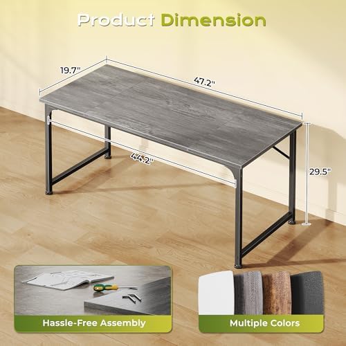 PRAISUN 47 Inch Computer Desk, Office Desk, Spacious Desktop, Grey - Image 3