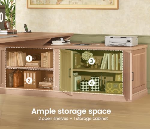 SEDETA Farmhouse L Shaped Desk with Drawers, 70.9" Home Office Desk with Storage Cabinet and Storage Shelves, L Shaped Computer Desk with Power Outlet，Oak - Image 6