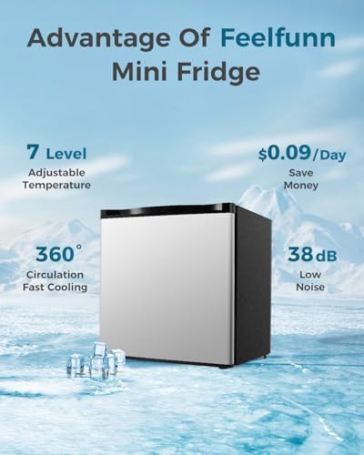 Feelfunn Mini Fridge with Freezer, 1.7 Cu.Ft Small Refrigerator, Silver - Image 6