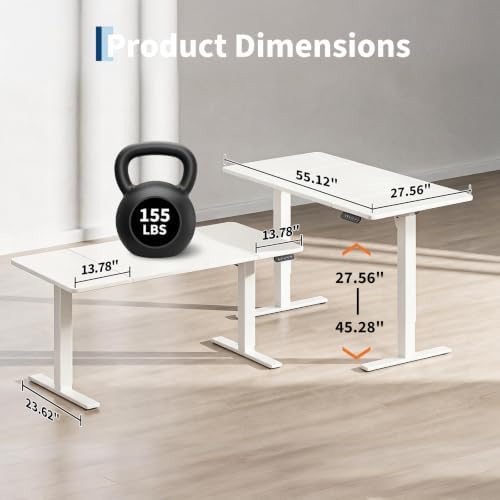55 x 28Inch Electric Standing Desk, Height Adjustable Computer Desk - Image 3